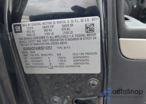 2011 Chevrolet Hhr Lt из США, поврежденный, VIN 3GNBACFU4BS613257